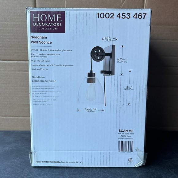 COPY - HDC Needham Pulley 1-Light Oil Rubbed Bronze Wall Sconce with Bulb, plug… - Picture 2 of 2